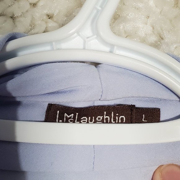 J McLaughlin Faux Wrap Top Womens Large Blue Stretch Long Sleeve Pullover Casual - Picture 4 of 11